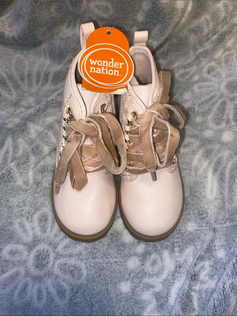 wonder nation Girls Pale Pink Velvet-Lace Boots
